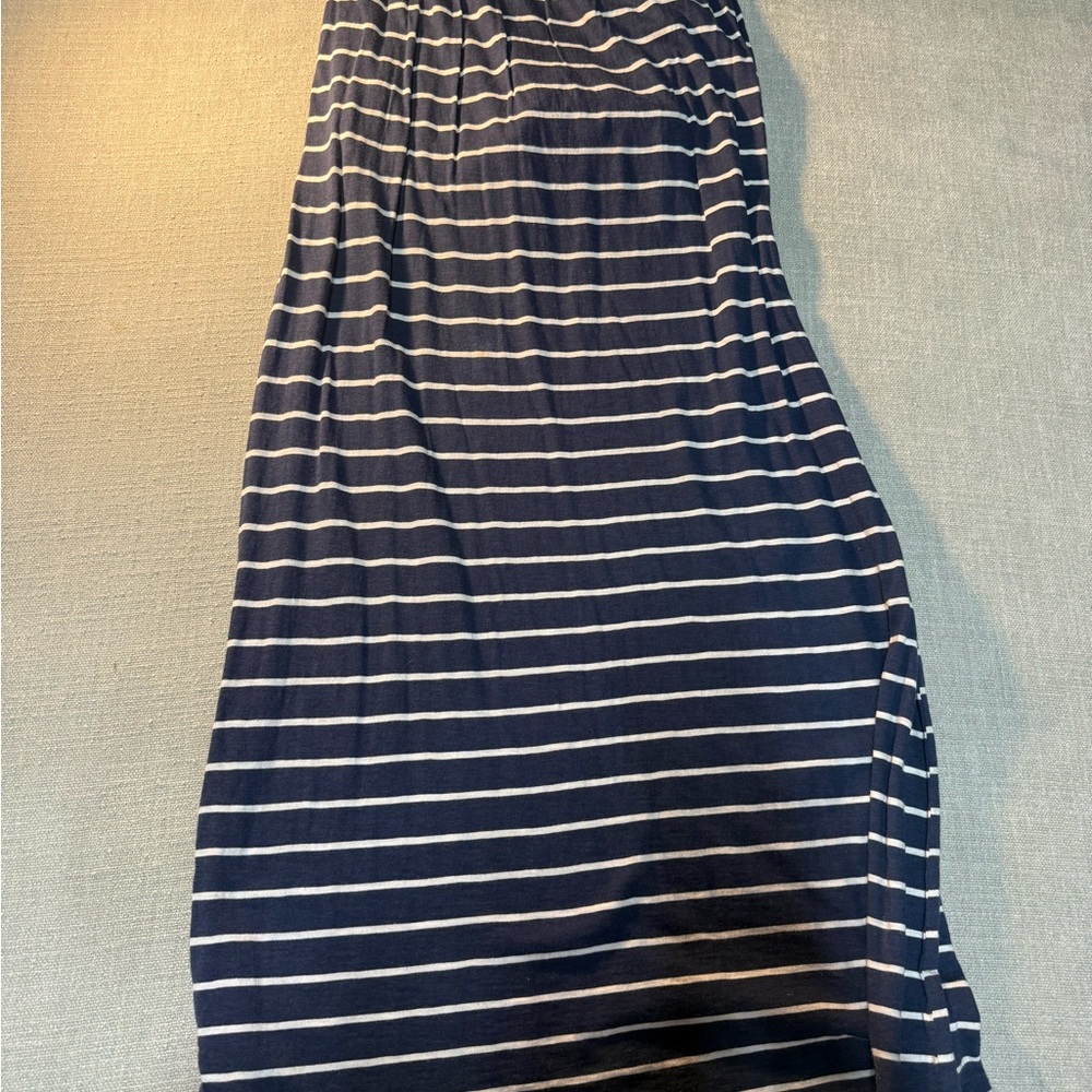 Hollister Navy and White Striped Maxi Skirt with Elastic Waist